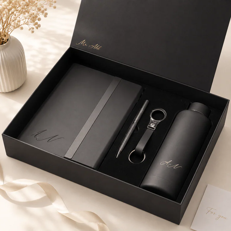 Coffret Majestic Black - Coffret 4 Pièces Personnalisé – coffret signature personnalisé au Maroc | Giftshouse