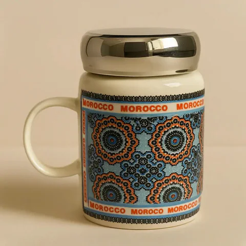 Mug Marocain avec Couvercle Inox – Motif Zellij – mugs & tasses personnalisé au Maroc | Giftshouse