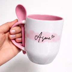 Tasse Rose Personnalisée avec Cuillère vue 2